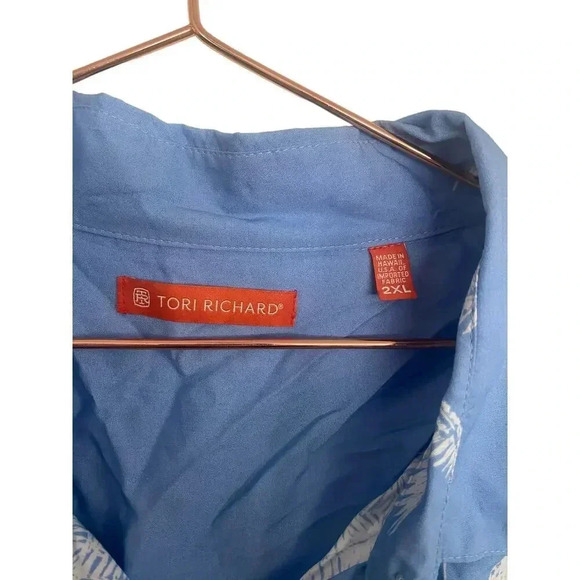 NWT Tori Richard Blue Hawaiian Print Short Sleeves Button Down Shirt Size 2XL - Picture 3 of 4